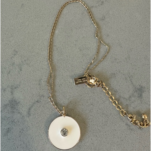 Kate Spade Idiom Reversible Necklace - Clean Slate gold white circle coin - Picture 8 of 16